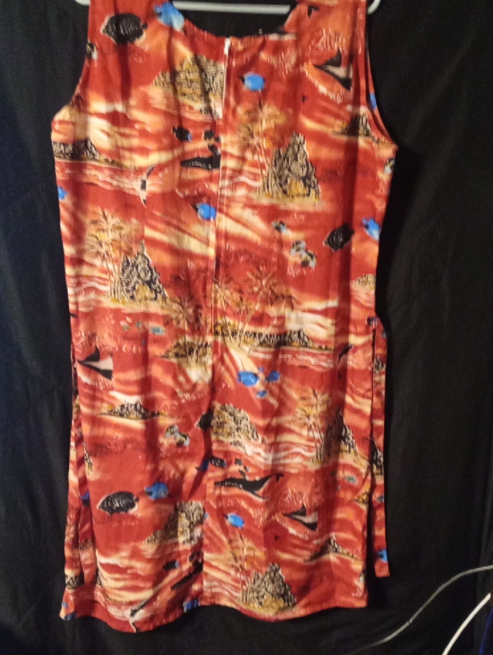 Sleeveless Tropical Print Dress in Rust Red